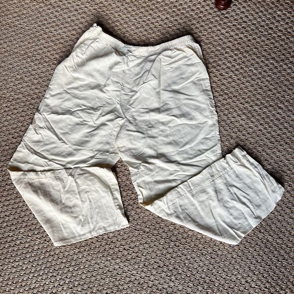 Valerie Stevens Pants Soft Yellow High Rise Silk & Linen Elastic Waist Sz Small - Picture 2 of 6